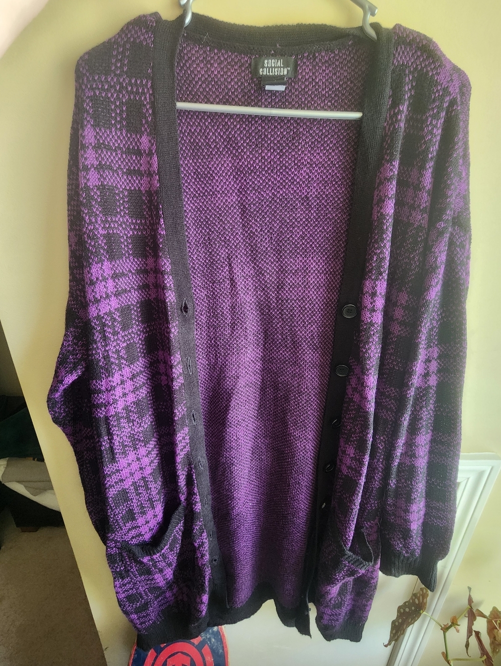 Social Collusion Purple & Black Plaid Cardigan